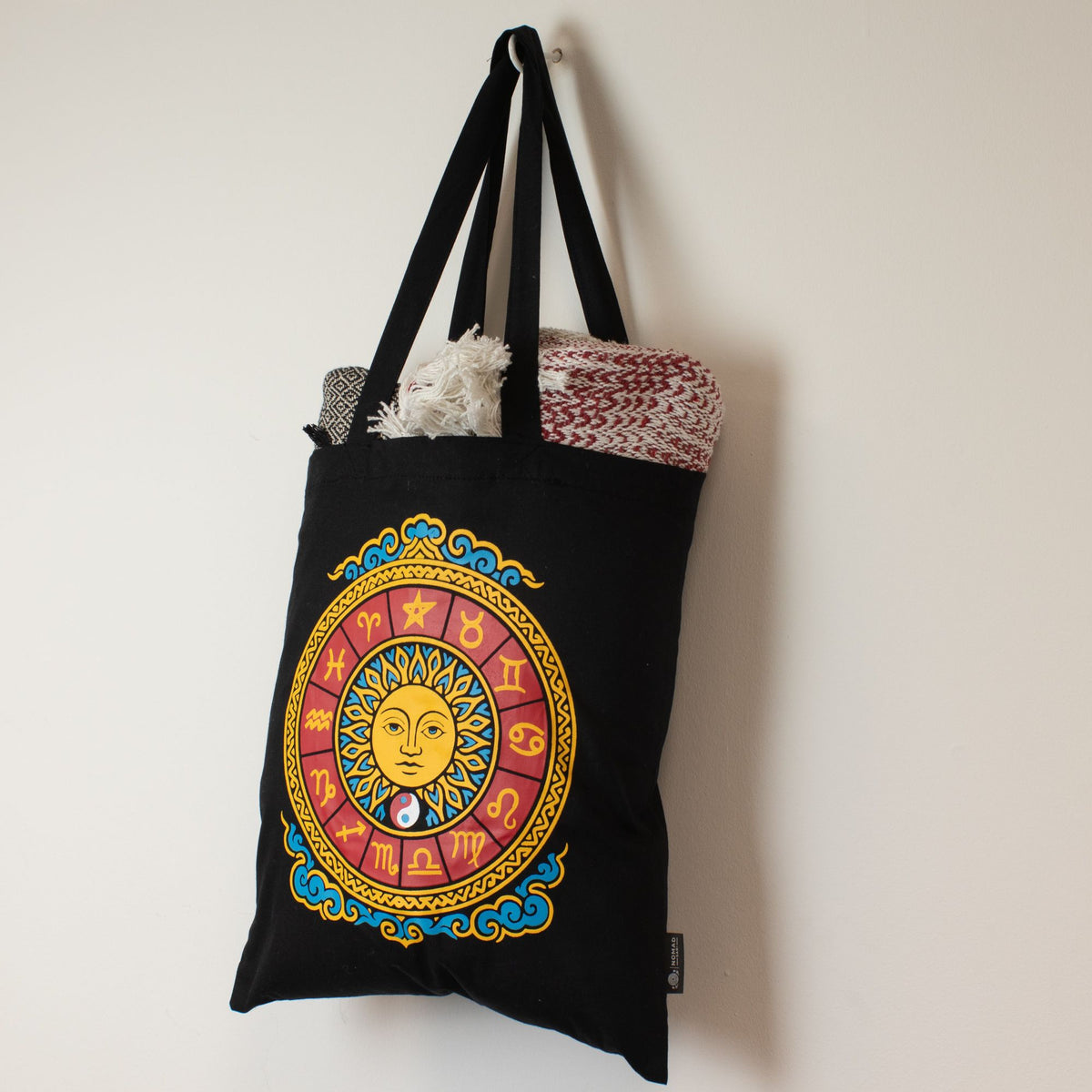 Zodiac Sun Cotton Tote Bag - Black – view 5