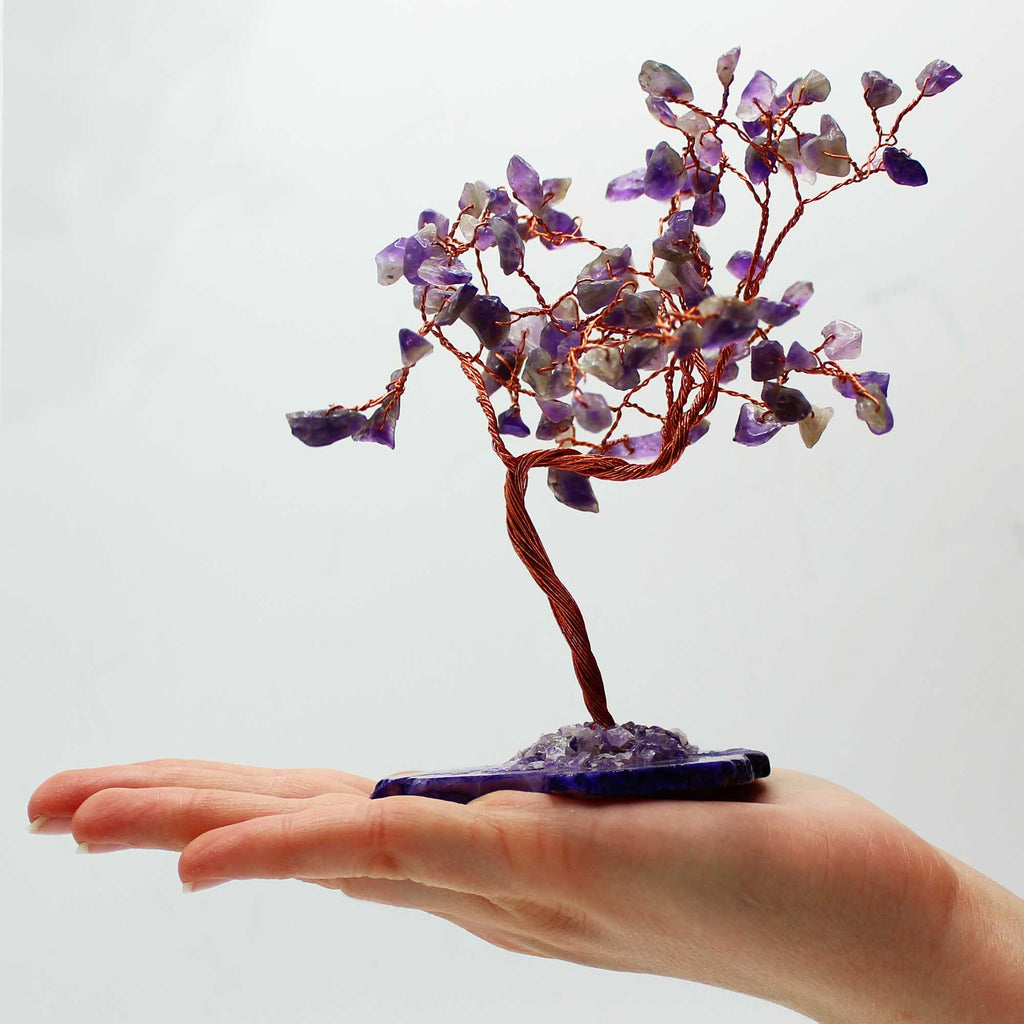 Large Amethyst Gemstone Tree on Natural Agate Base - 100 stones