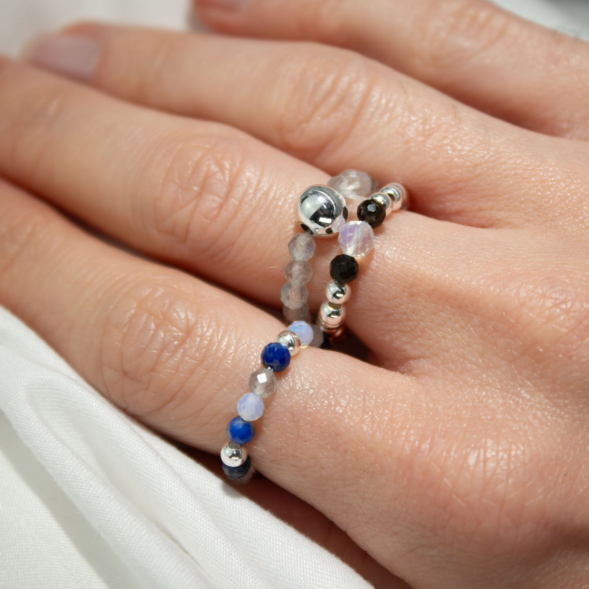 Nymph Gemstone Ring Set - Northern Lights Labradorite & Lapis – view 5