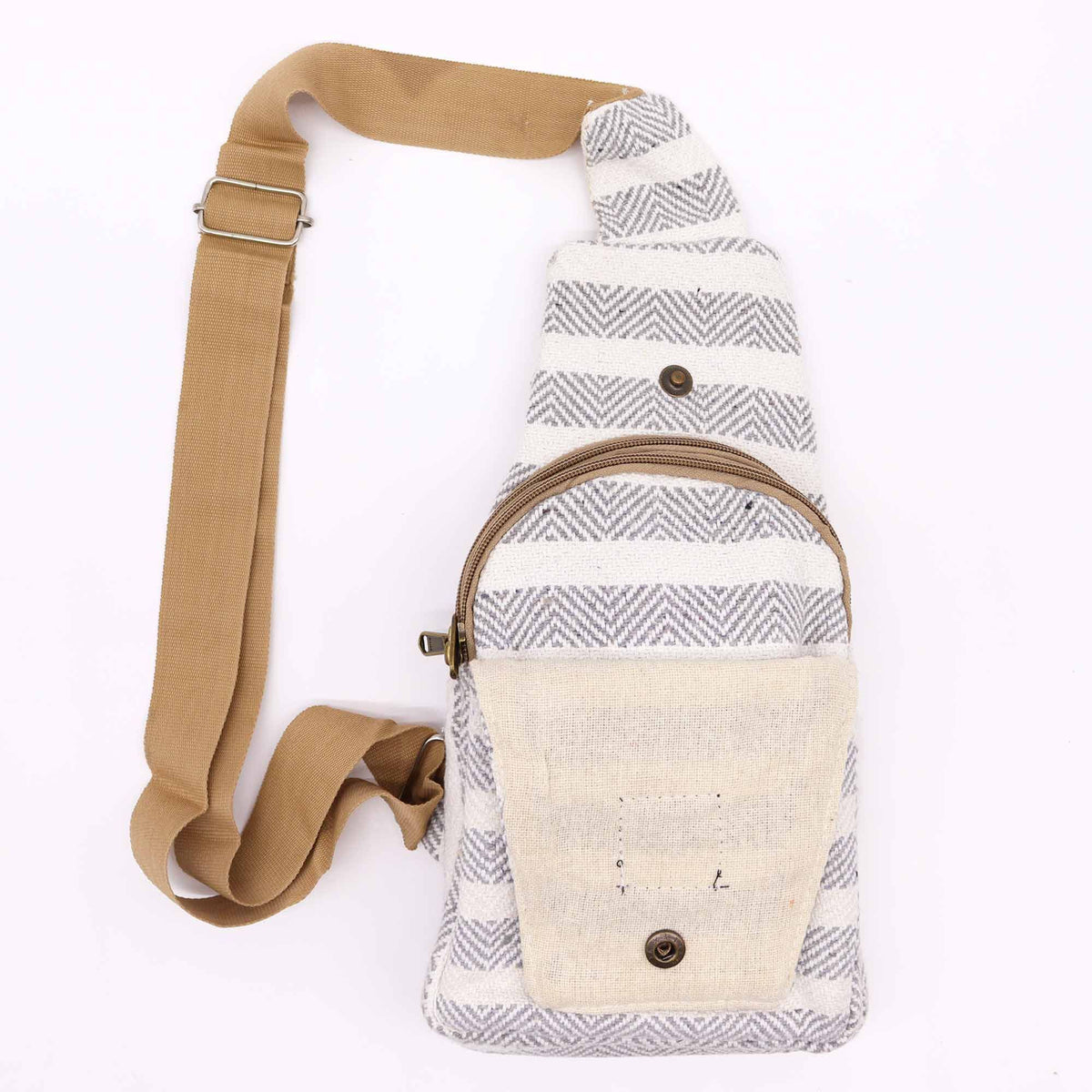 Natural Cotton Cross-Body Bag – Grey & White – view 3