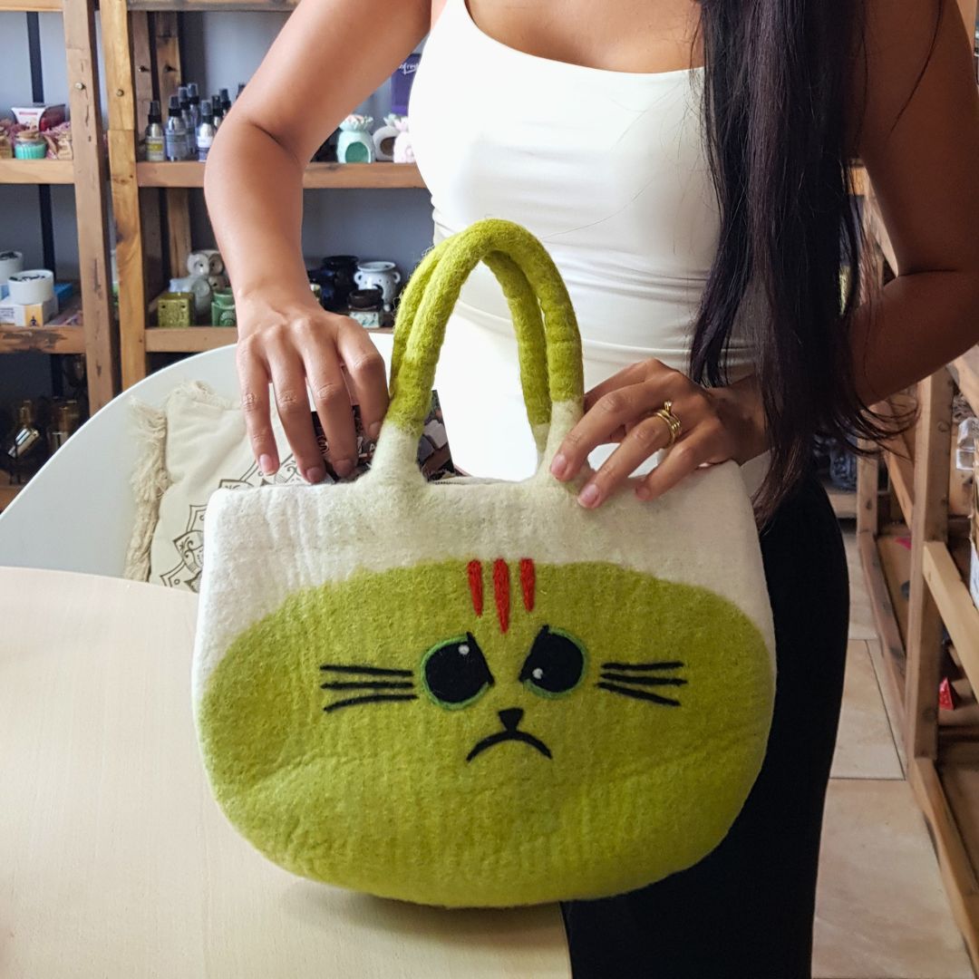 Large Grumpy Cat Felted Bag with Felt Handles – view 3