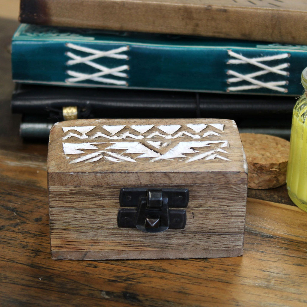 White Wash Mango Wood Pill Box, Slavic Design – view 4