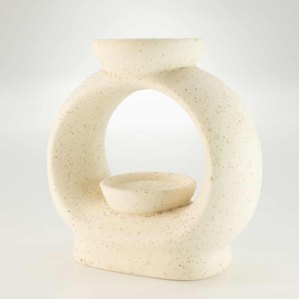 Ceramic Zen Oil Burner - Large Oval Pebble - Speckled Off-White – view 4