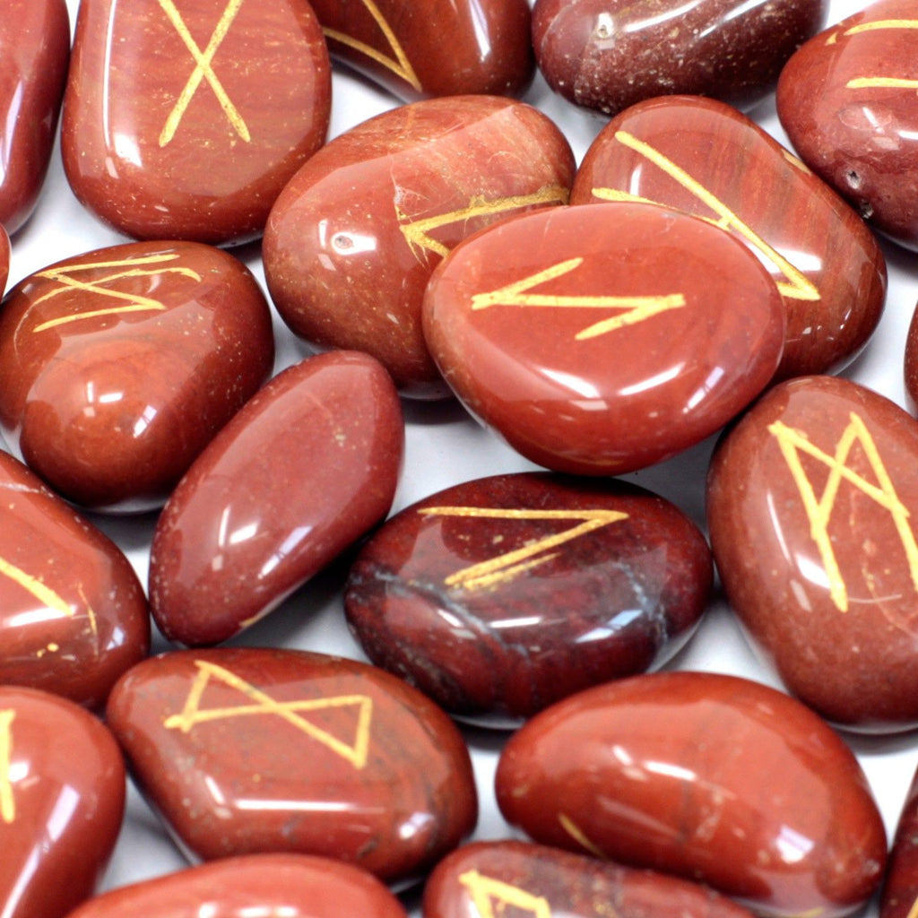 Red Jasper Rune Stone Set in Cotton Pouch