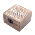 White Wash Mango Wood Box, Aztec Design, 10x10cm
