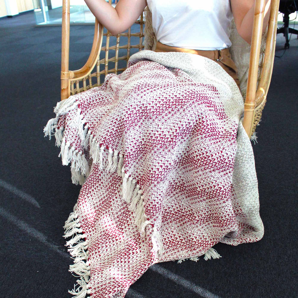 Ruby Two Tone Cotton Throw with Tassels 125 x 150 cm