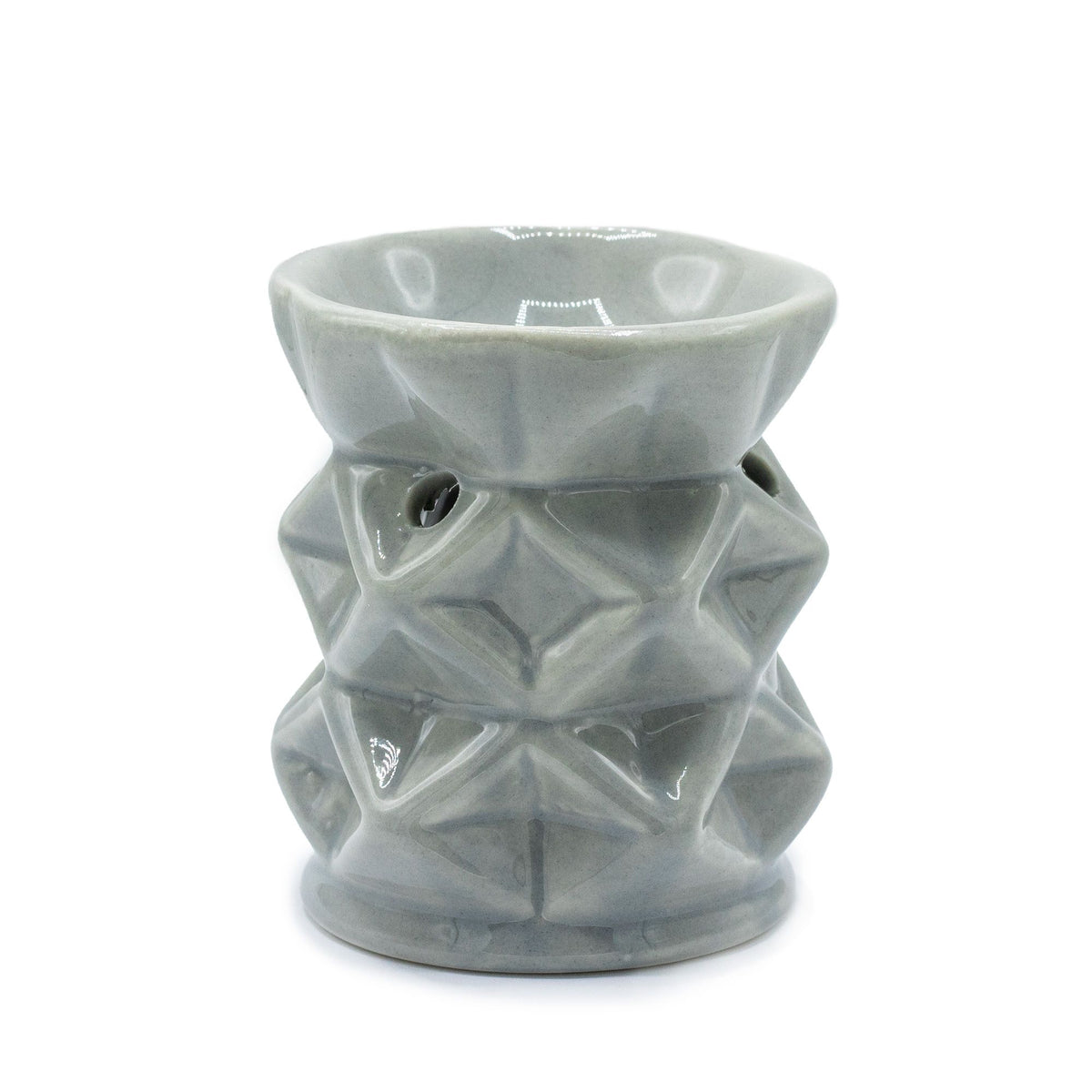 Geometric Cutout Ceramic Oil Burner - Grey