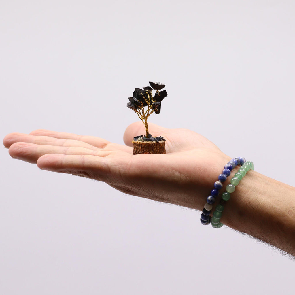 Black Agate Mini Gemstone Tree on Wood Base, 15 Stones – view 4