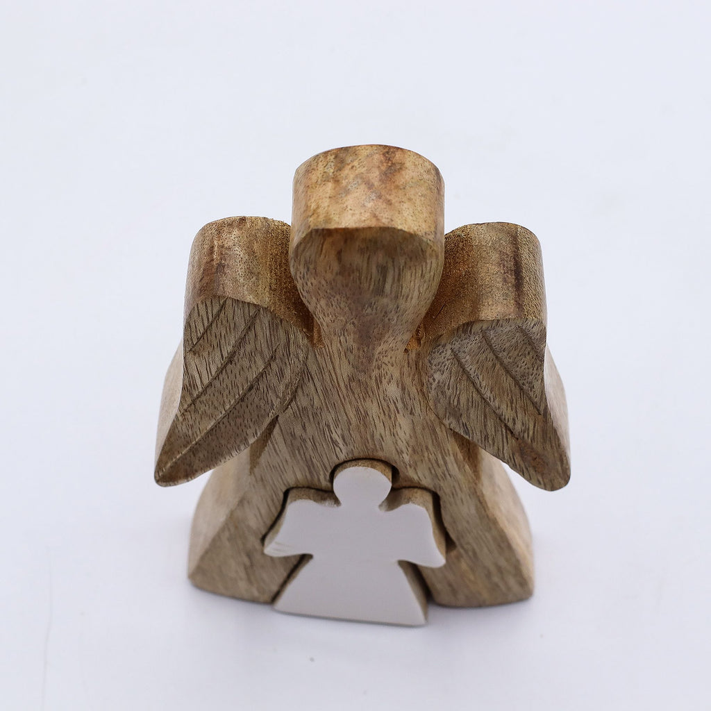 Mango Wood Angel in Angel, White Enamel, 15x3cm – view 5
