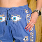 Nomad Sari Hand-Painted Lounge Pants - Rich Blue Evil Eye Design – view 6