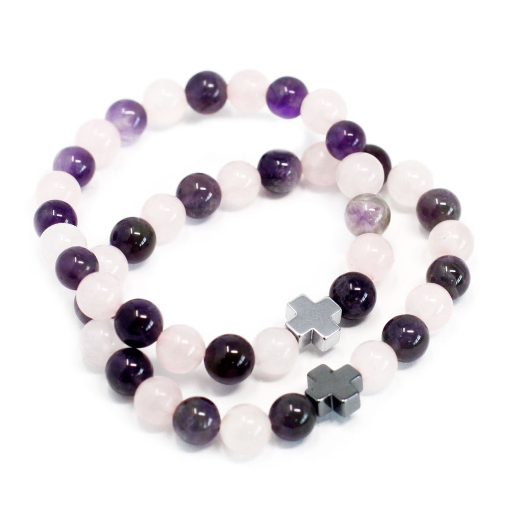 Love Friendship Bracelet Set - Amethyst & Rose Quartz – view 6