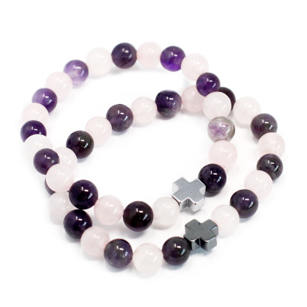 Love Friendship Bracelet Set - Amethyst & Rose Quartz – view 6