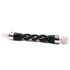 Spiral Carved Healing Wand with Copper Pipe and Rose Quartz