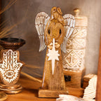 Large Mango Wood Peace Angel, Metal Wings, 30cm – view 7
