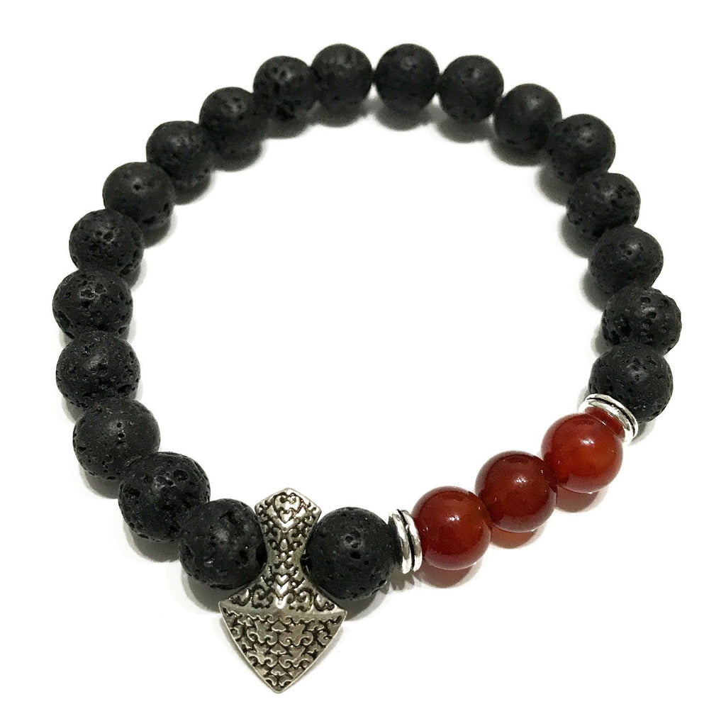 Lava Stone Bracelet with Axe-head Carnelian Bead