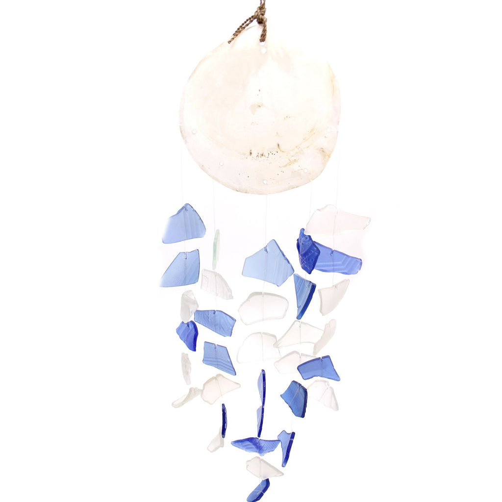 Recycled Glass Drop Wind Chime - Blue & White – view 4
