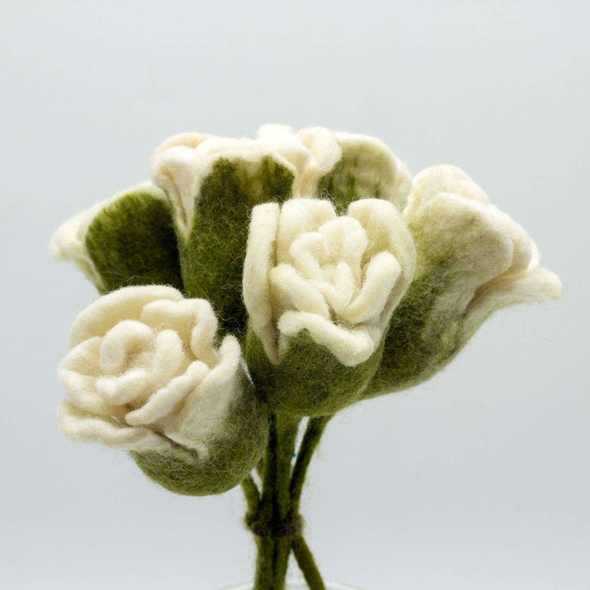 Set of 6 Felt Rose Stems - White