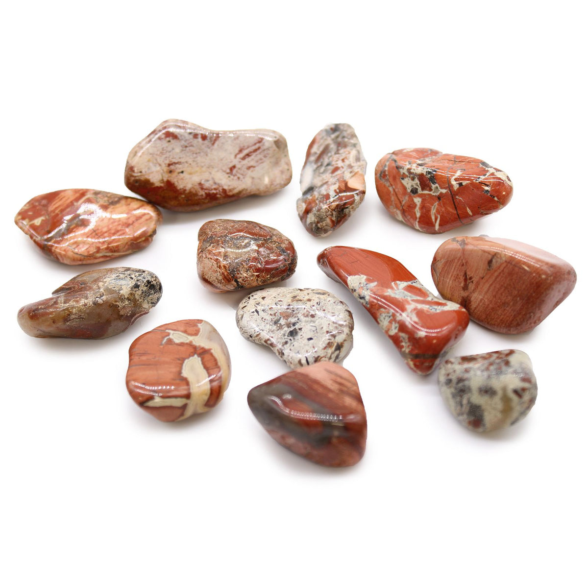 Bag of 12 Brecciated Light Jasper Tumble Stones - Medium African