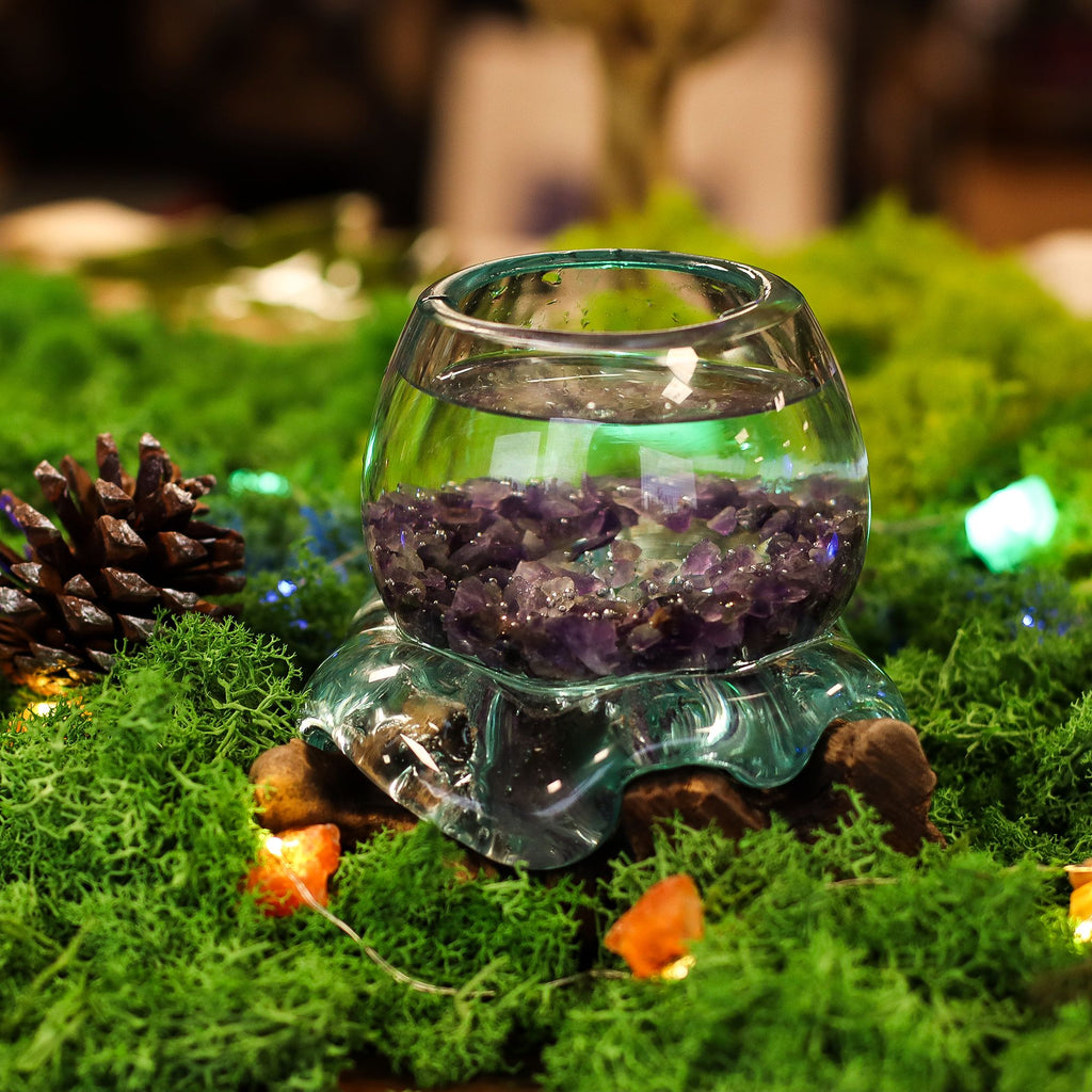 Molten Glass Mini Goldfish Bowl on Wood 20cm – view 3