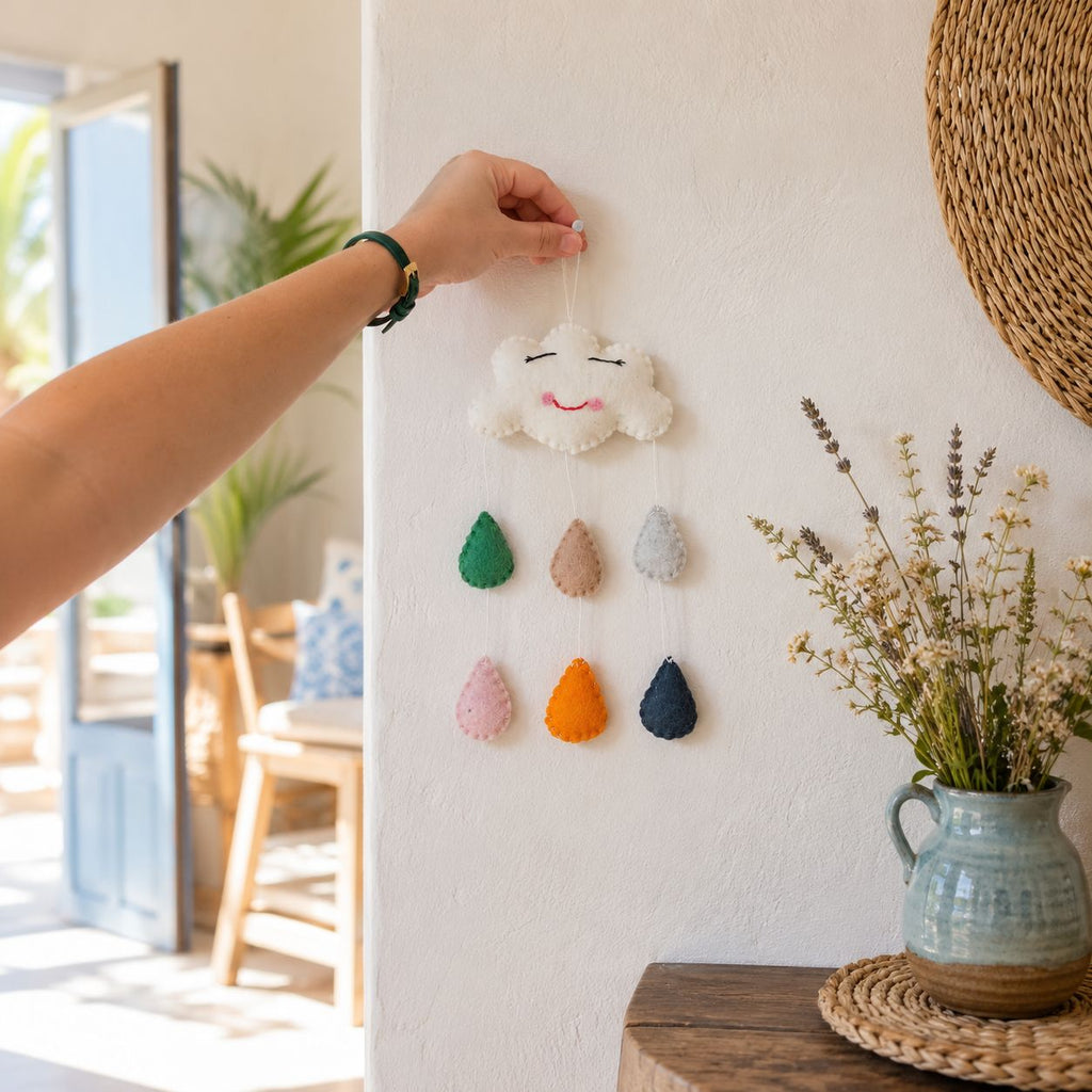 Handmade Felt Mobile, Mini Happy Clouds – view 2