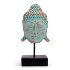 Large Buddha Head Statue on Stand, Green Copper – view 2