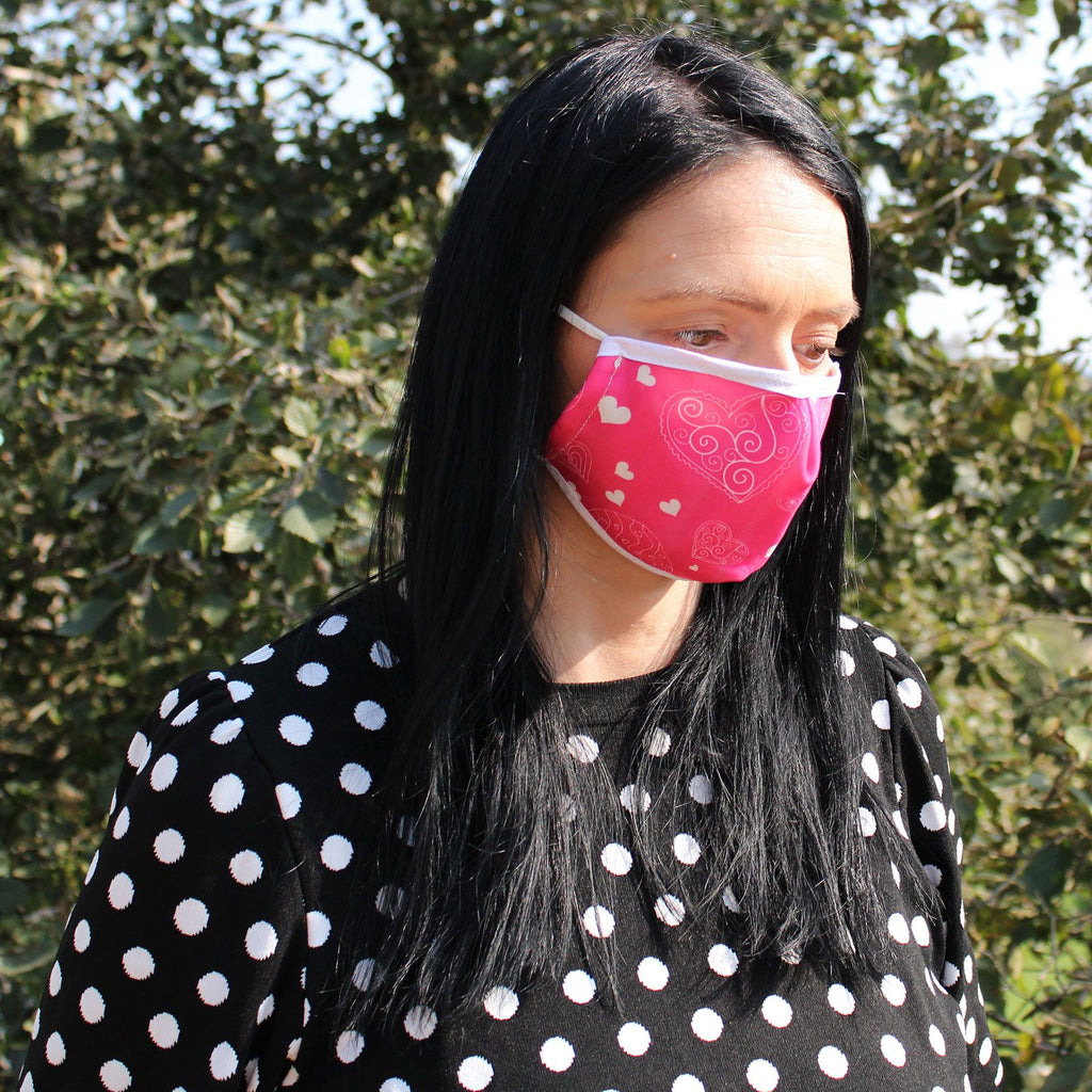 Reusable Fashion Face Covering - Pink Hearts Print (Adult) – view 3