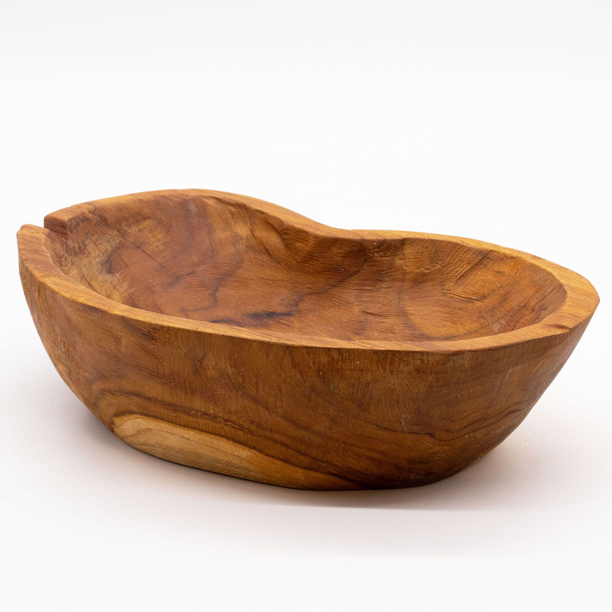 Natural Rough Shape Teak Wood Fruit Bowl, 31cm