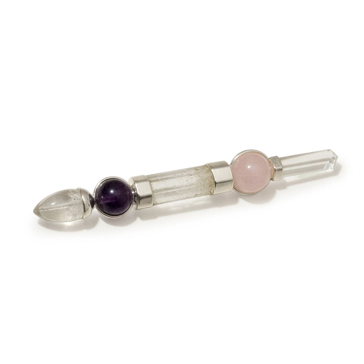 Axis of Grace Wand - Amethyst & Rose Quartz Spheres - 12cm