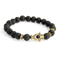Lava Stone Bracelet with Gold Hamsa Charm