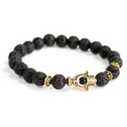 Lava Stone Bracelet with Gold Hamsa Charm