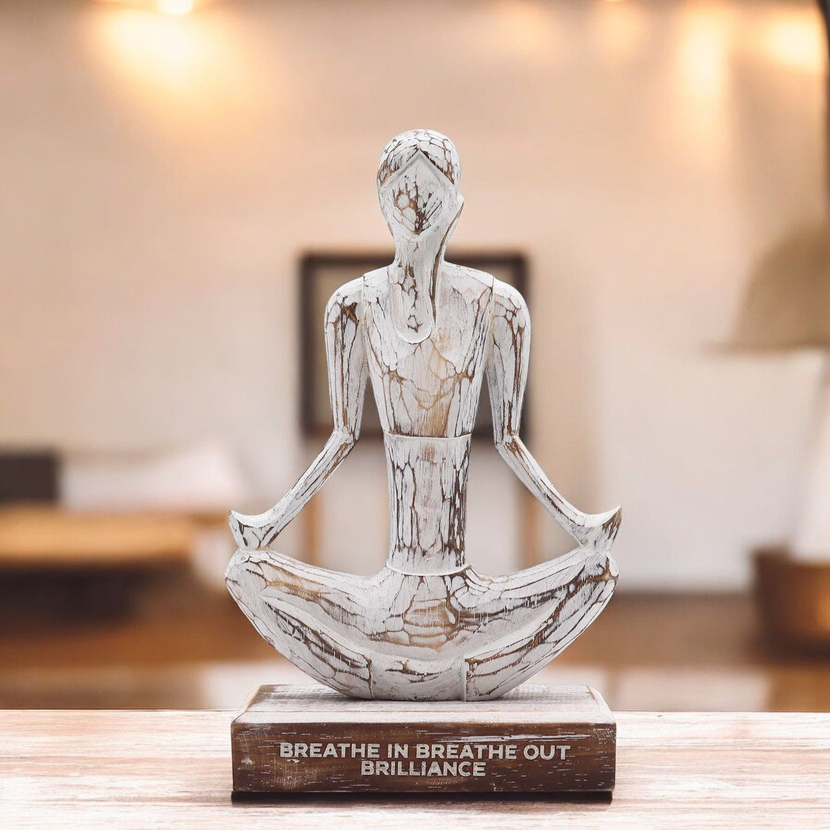 Wooden Yoga Lady Statue - Easy Pose, Whitewash Finish – view 2