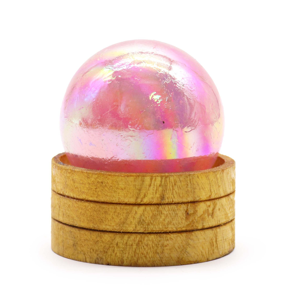 Rose Quartz Titanium Aura Gemstone Sphere 50mm with Stand