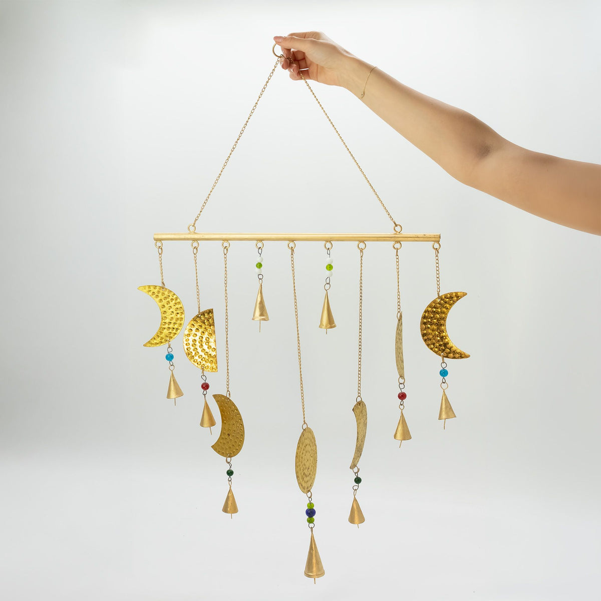 Brass Moon Phases Wind Chime, 43x40cm