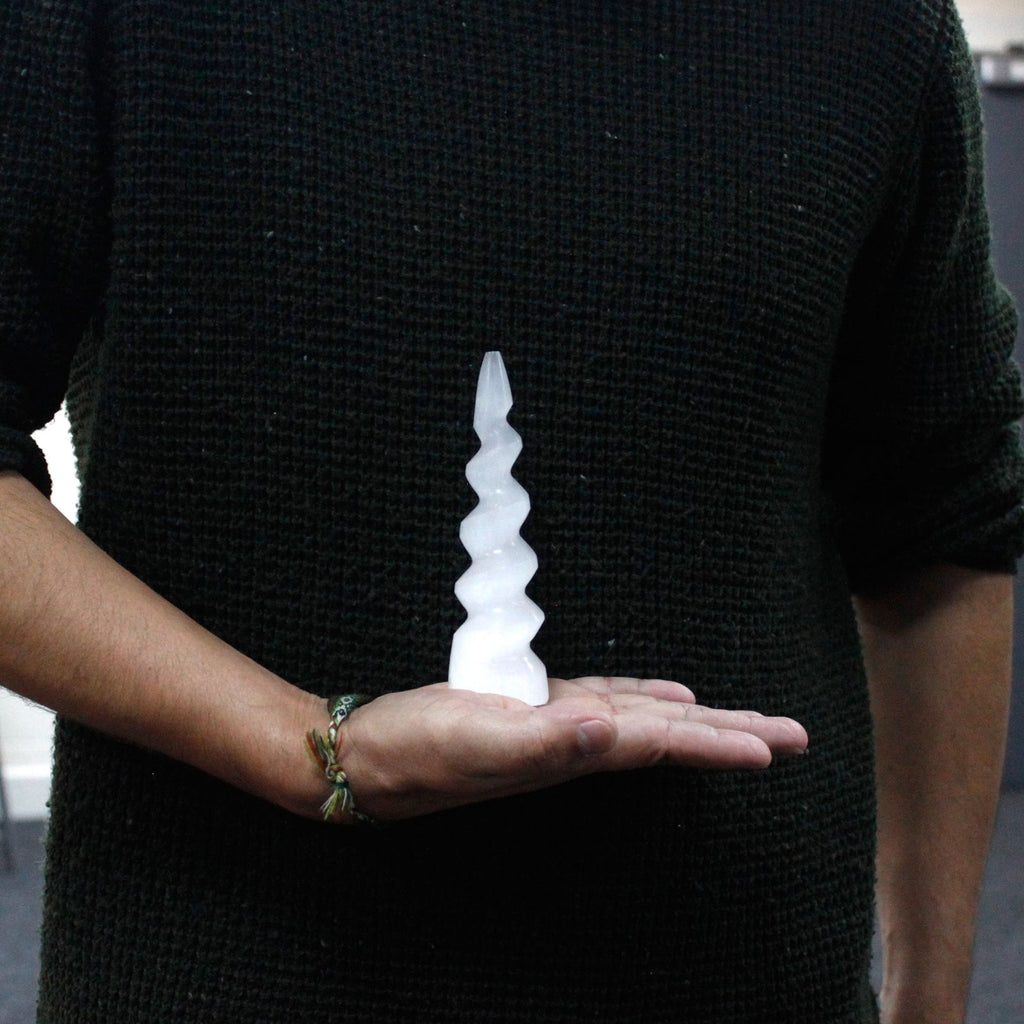 Selenite Spiral Tower - 15 cm