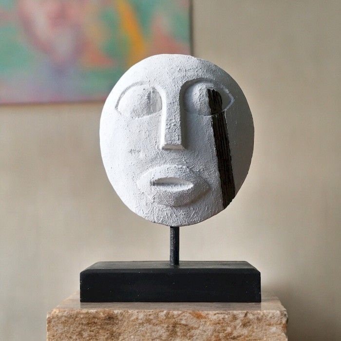 Timor Tribal Wood Mask, White Finish, 27x20cm – view 4