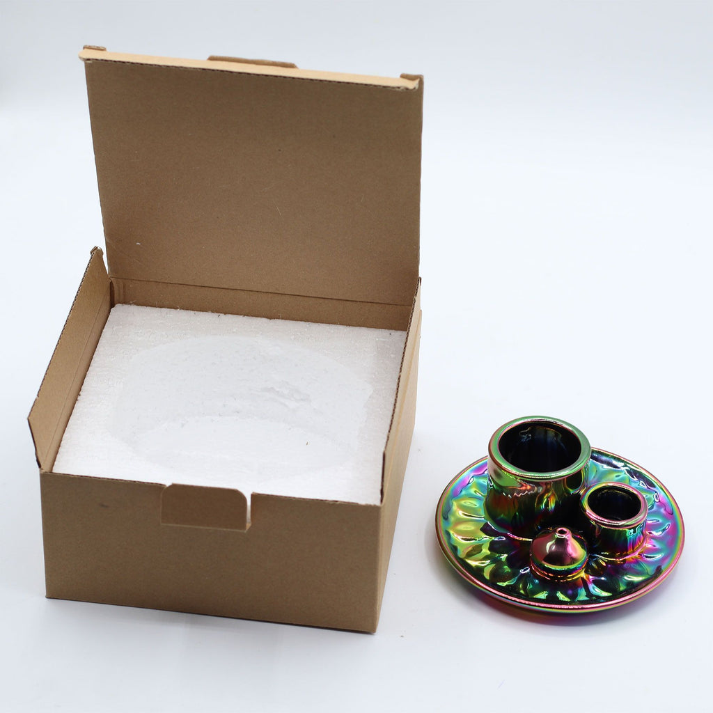 Ceramic Palo Santo & Smudge Holder, Mandala, Metallic Rainbow