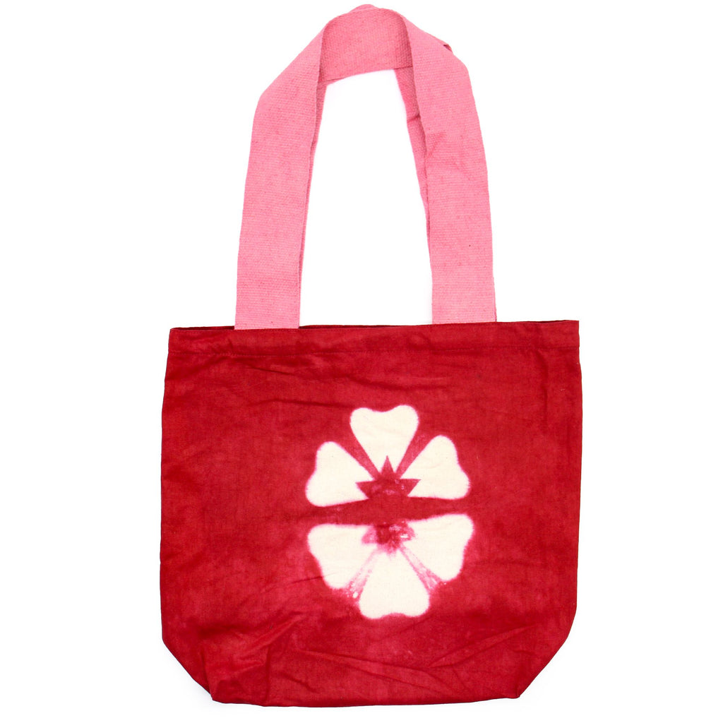 Tie-Dye Cotton Bag 38x42cm - Maroon Flower, Pink Handle