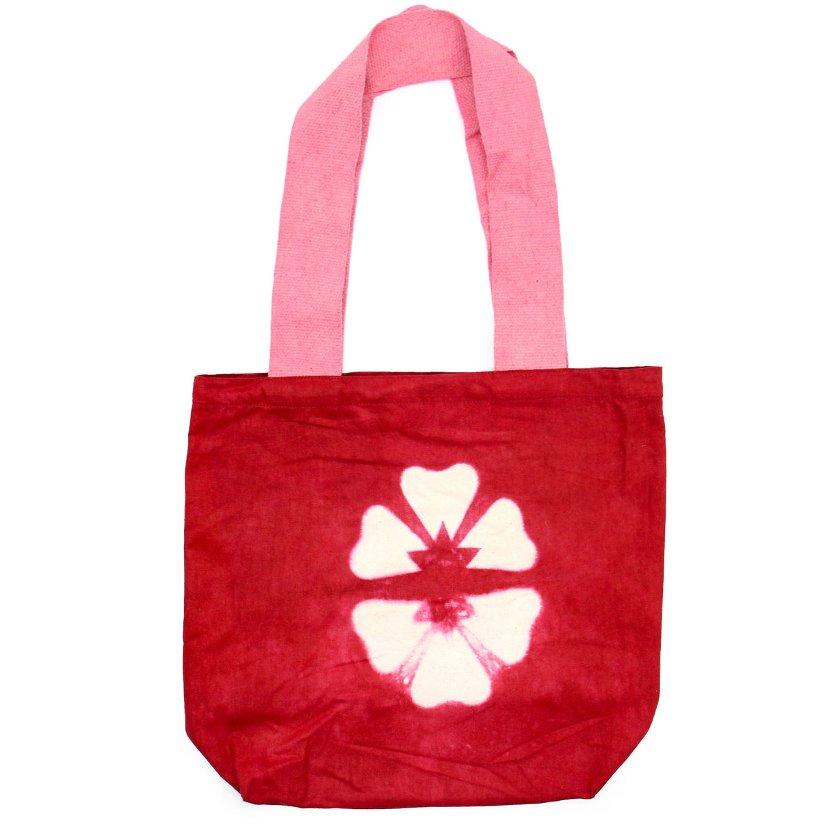 Tie-Dye Cotton Bag 38x42cm - Maroon Flower, Pink Handle