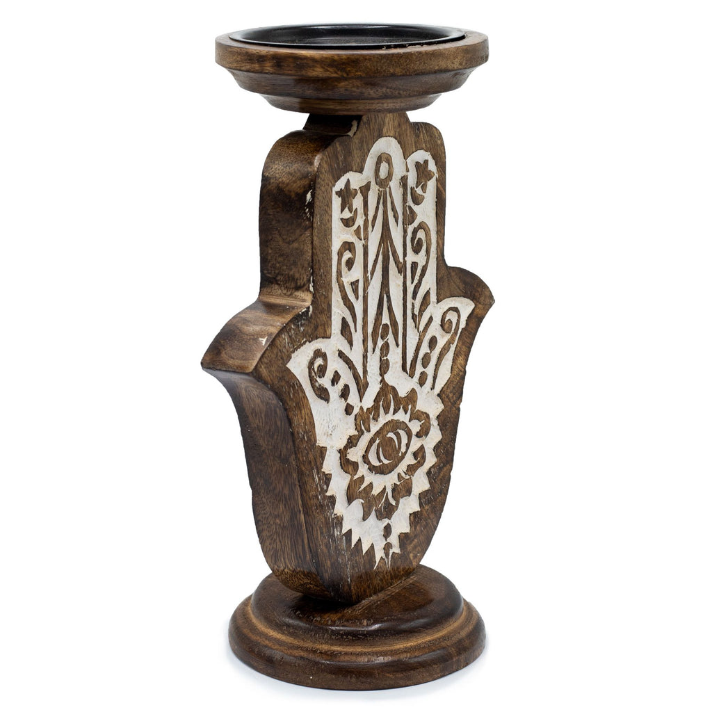 Mango Wood Hamsa Candle Stand - Large 25x18cm – view 2