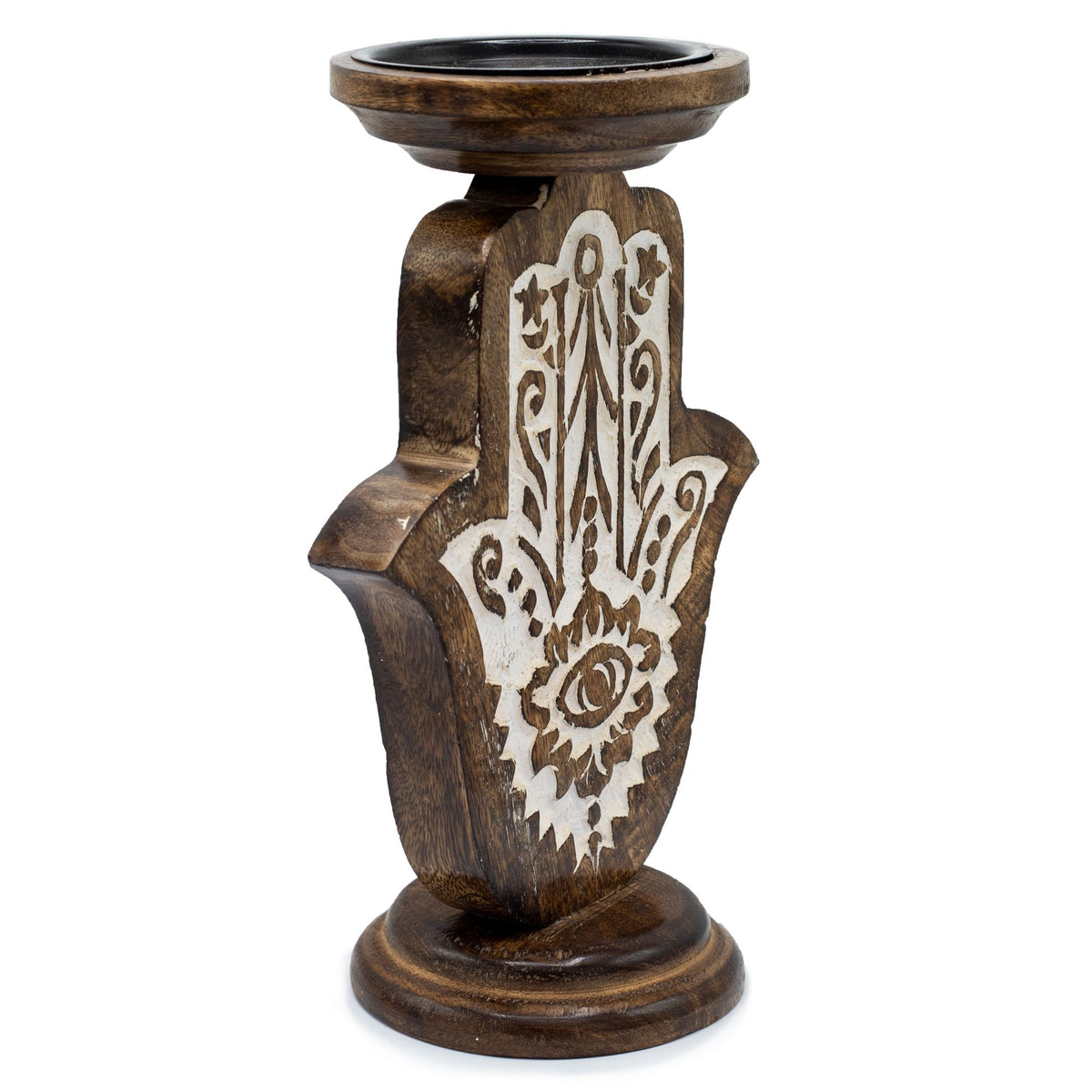 Mango Wood Hamsa Candle Stand - Large 25x18cm – view 2