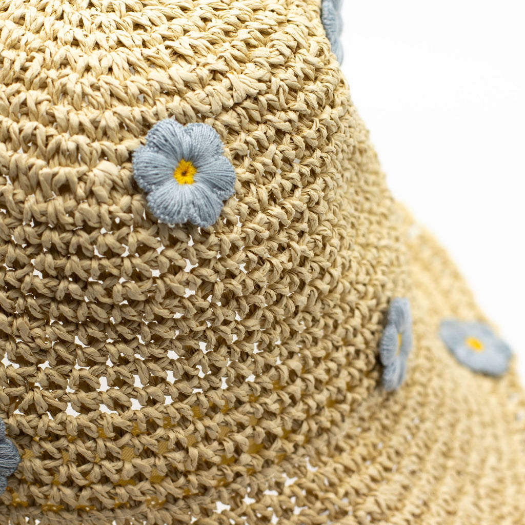 Nomad Sari Floppy Straw Sun Hat - Beige with Blue Flowers – view 3