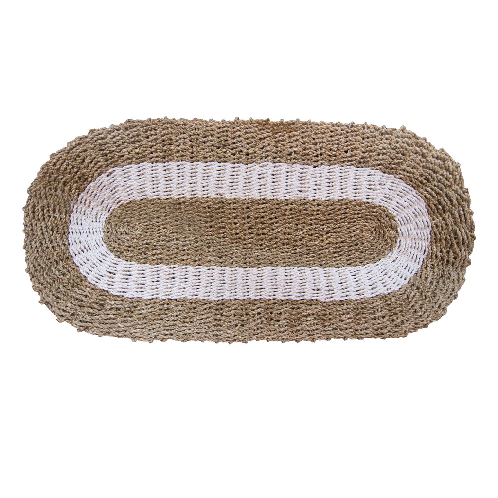 Oval Seagrass Rug - White & Tan Classic - 60x120cm – view 5