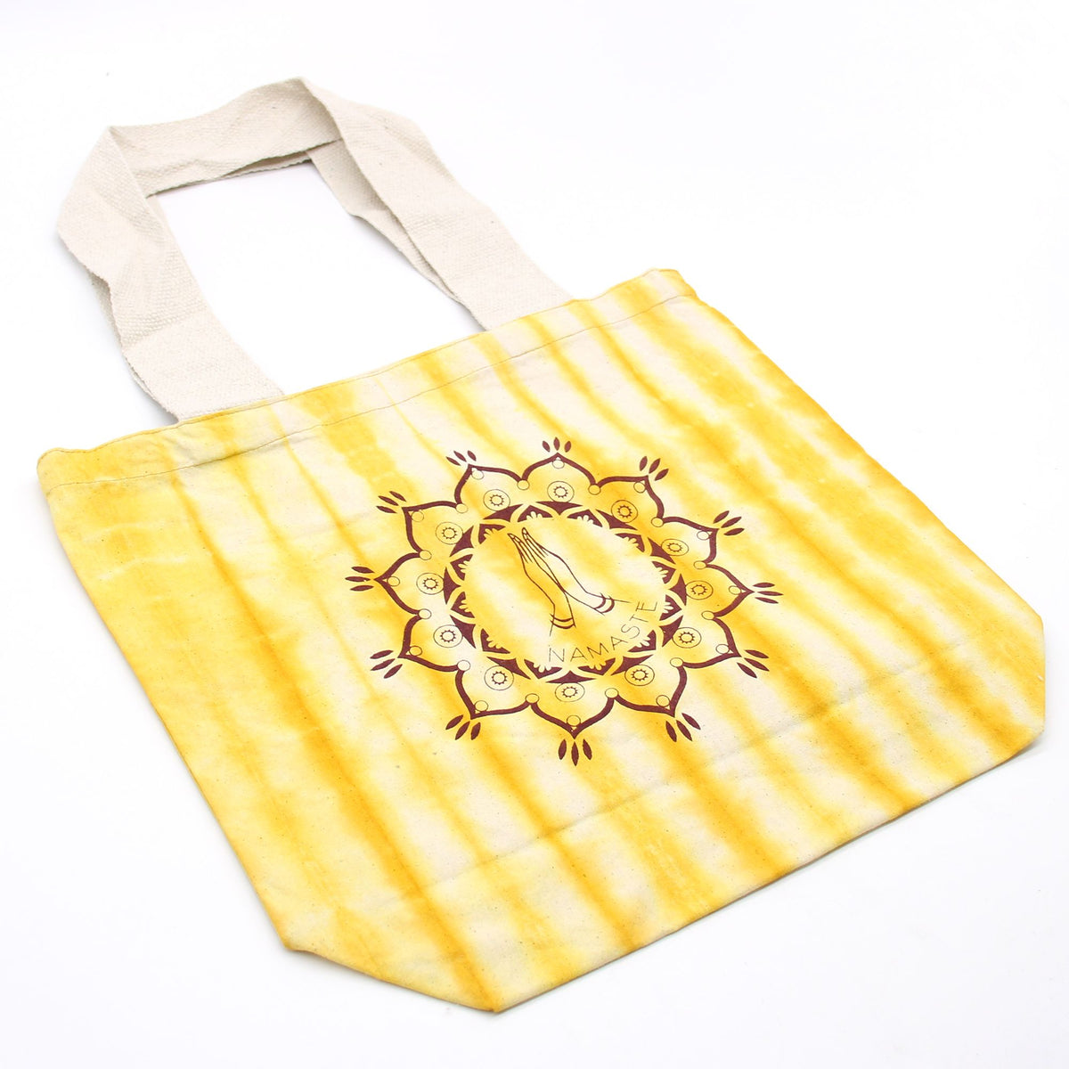 Tie-Dye Cotton Bag - Namaste Hands - Yellow - Natural Handle – view 3