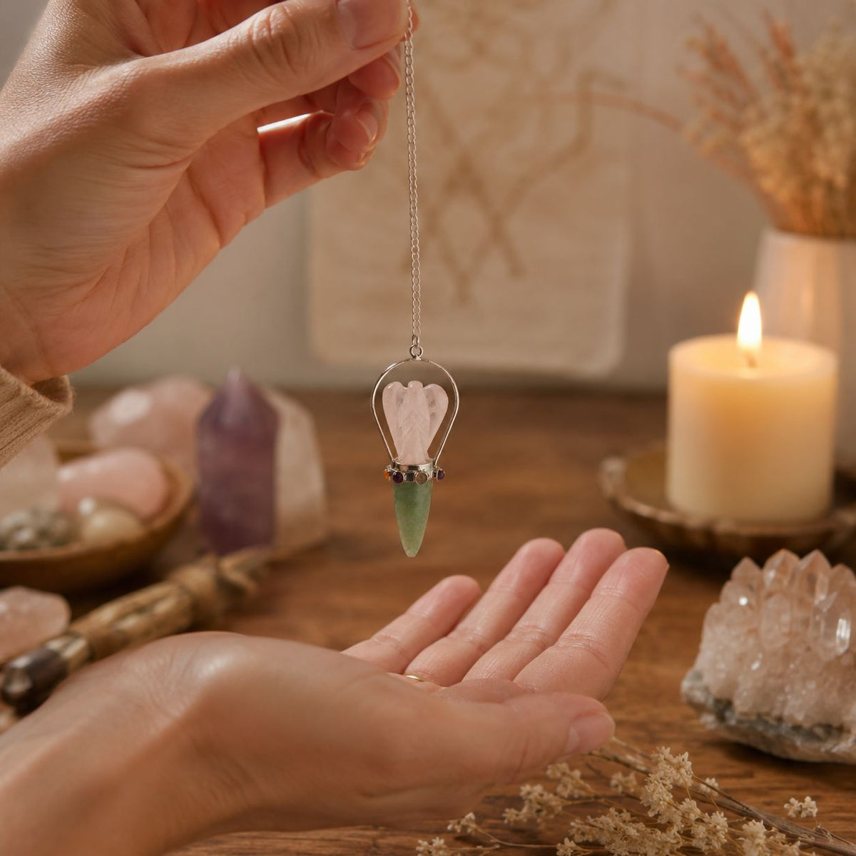 Heart Oracle Angel Pendulum - Rose Quartz & Aventurine – view 3