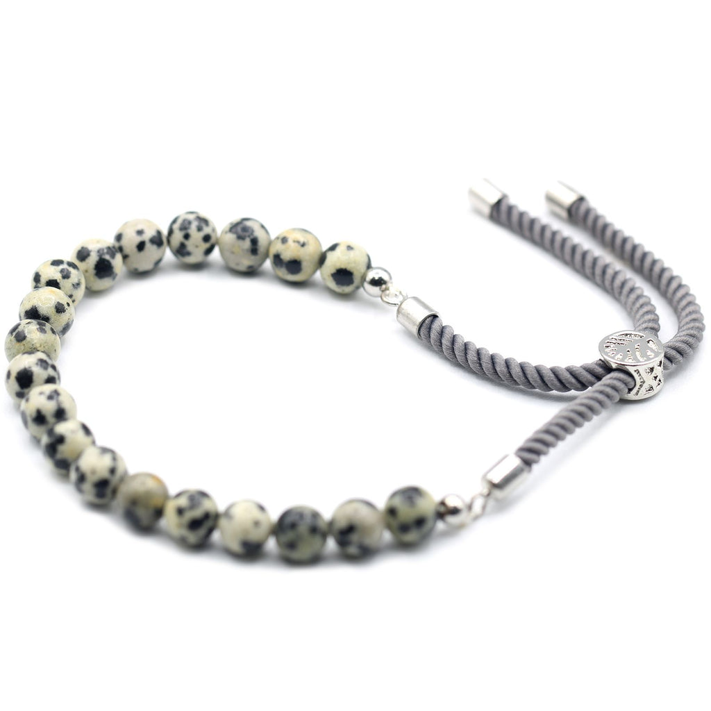 Dalmatian Jasper Gemstone Bead Bracelet on Charcoal Cord – view 5