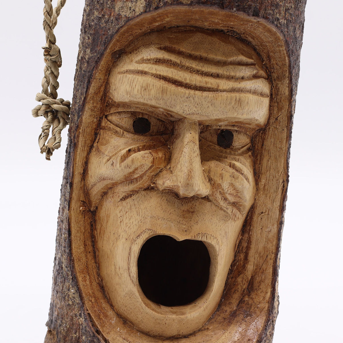 Carved Tree Trunk Birdhouse, Grumpy Old Man Face – view 3