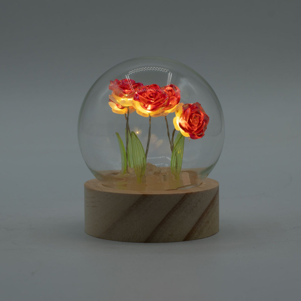 Floral Glow Dome - 5 Red Roses, LED Battery – view 3