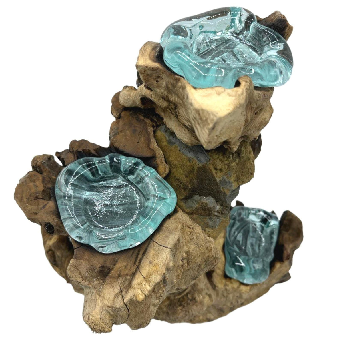 Molten Glass Triple Candle Holder on Wood – view 5