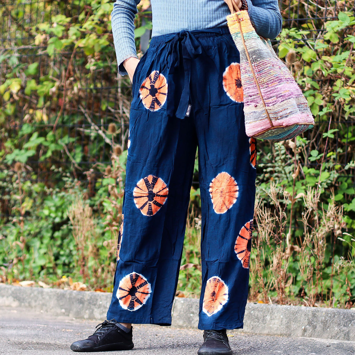 Japanese Style Lounge Pants - Navy and Orange - M – view 10