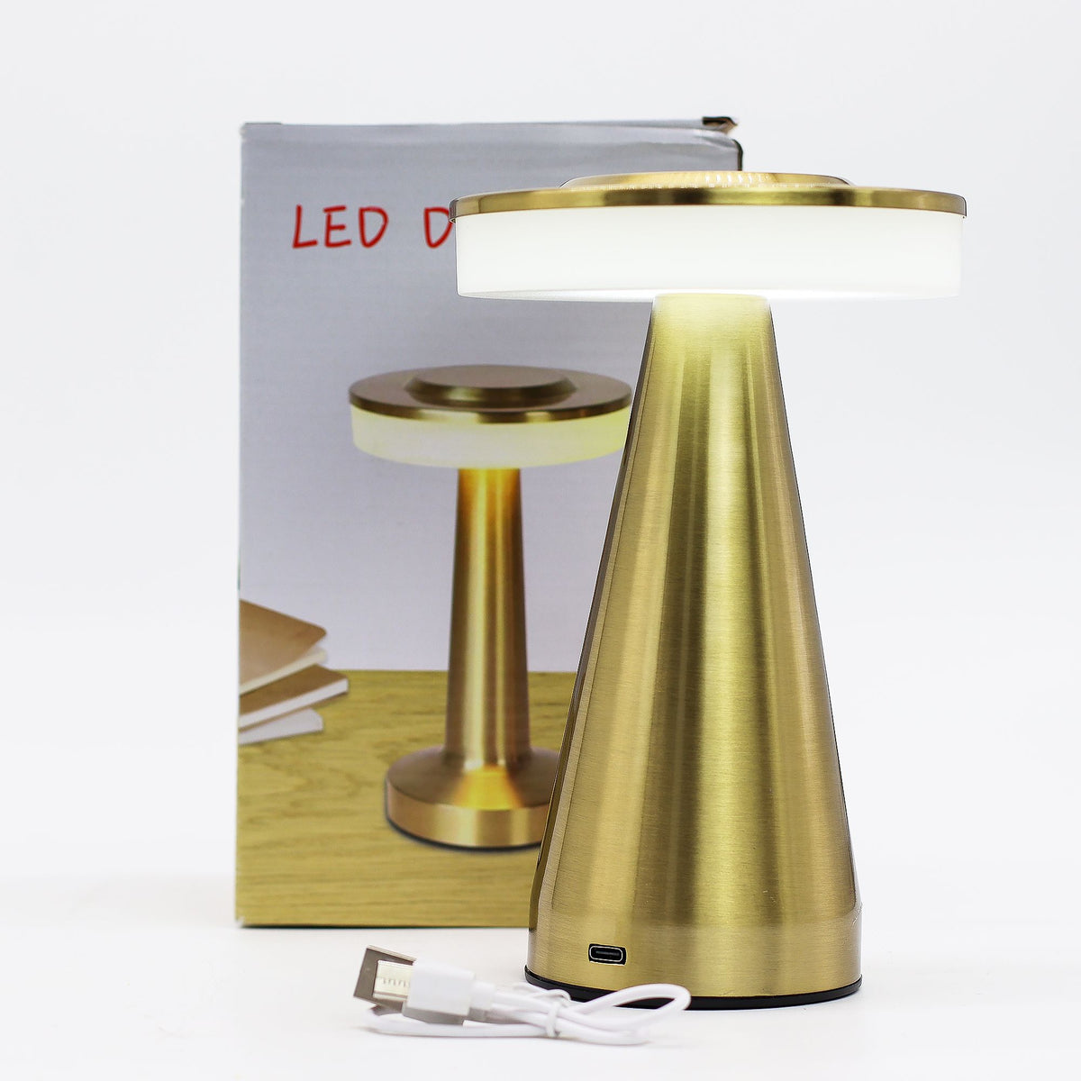 Touch Lamp, Tall Bronze and Gold Stem, USB-C Rechargeable – view 2
